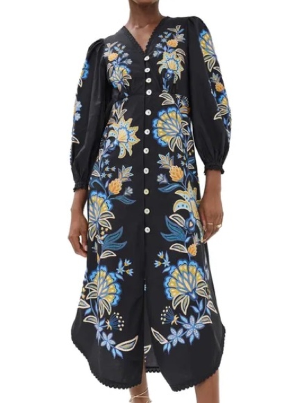 NWT- FARM Rio Stitched Garden Black Midi Dress STITCHED GARDEN BLACK